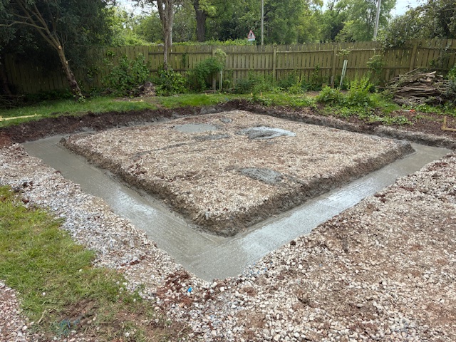 Concrete foundations pumped and laid around the base